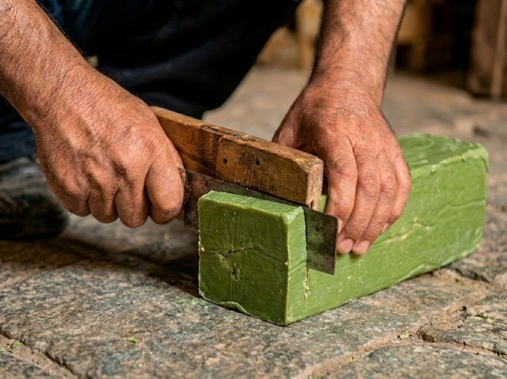 Handmade Aleppo soap cutting process